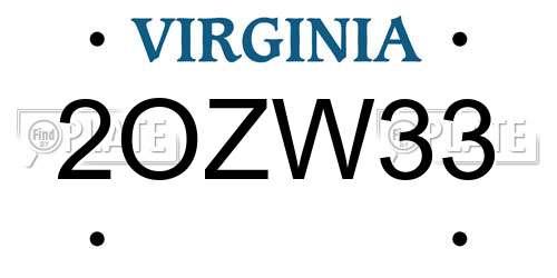 2OZW33 Virginia License Plate