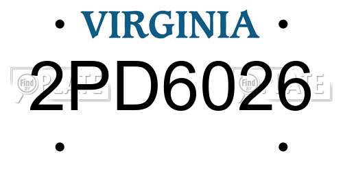 2PD6026 Virginia License Plate