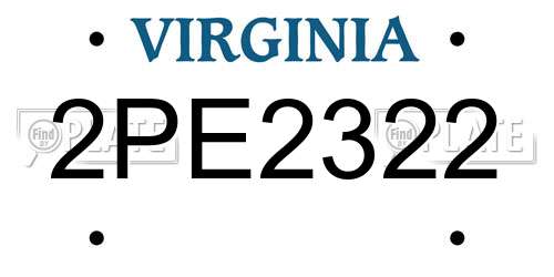 2PE2322 Virginia License Plate