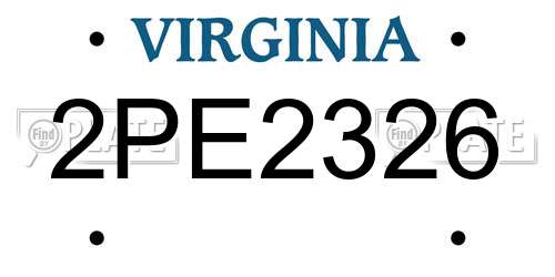 2PE2326 Virginia License Plate