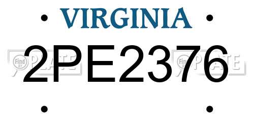 2PE2376 Virginia License Plate