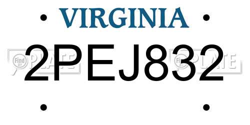 2PEJ832 Virginia License Plate