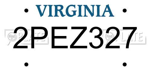 2PEZ327 Virginia License Plate