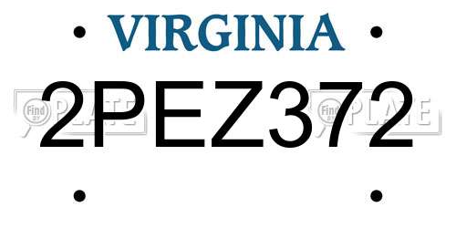 2PEZ372 Virginia License Plate
