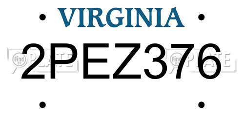 2PEZ376 Virginia License Plate