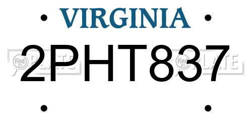 2PHT837 Virginia License Plate