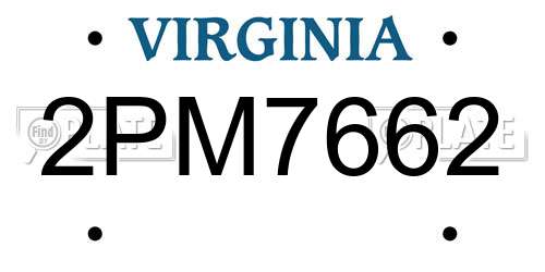 2PM7662 Virginia License Plate