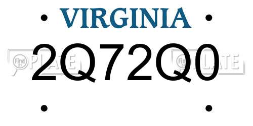 2Q72Q0 Virginia License Plate