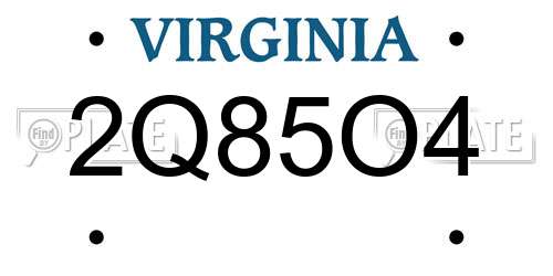 2Q85O4 Virginia License Plate