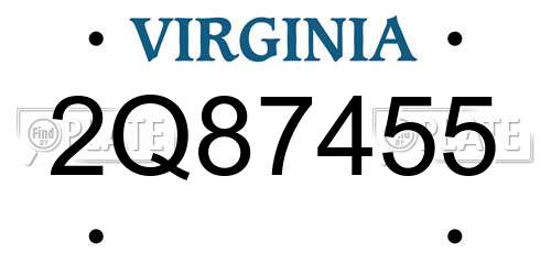 2Q87455 Virginia License Plate