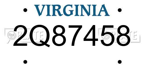 2Q87458 Virginia License Plate