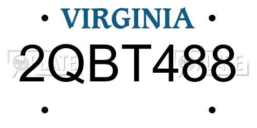 2QBT488 Virginia License Plate