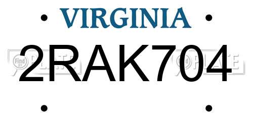 2RAK704 Virginia License Plate
