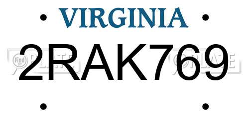 2RAK769 Virginia License Plate