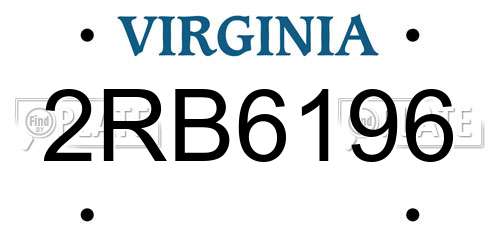 2RB6196 Virginia License Plate