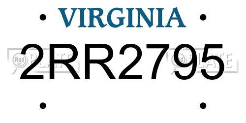 2RR2795 Virginia License Plate