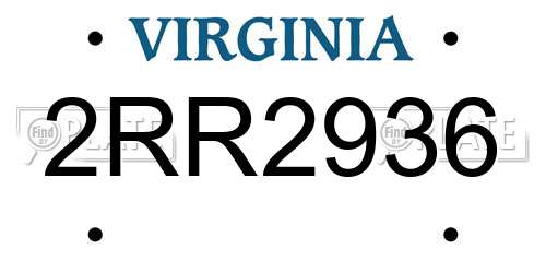 2RR2936 Virginia License Plate