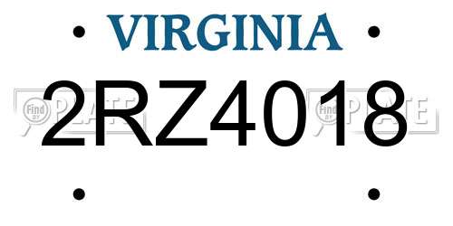 2RZ4018 Virginia License Plate