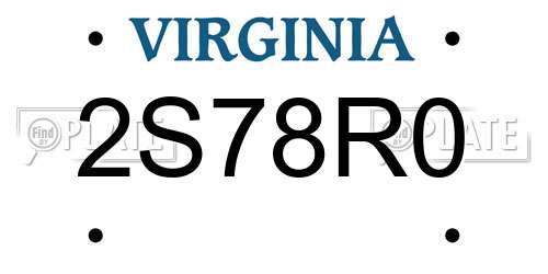 2S78R0 Virginia License Plate