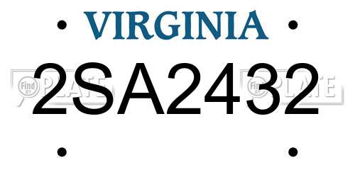 2SA2432 Virginia License Plate