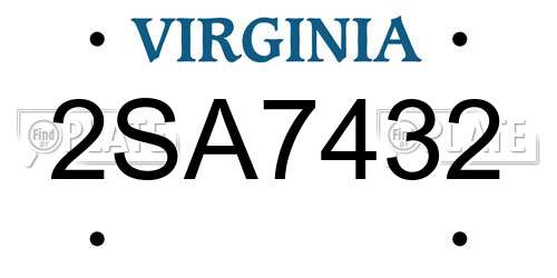 2SA7432 Virginia License Plate