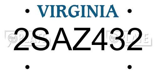 2SAZ432 Virginia License Plate