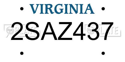 2SAZ437 Virginia License Plate