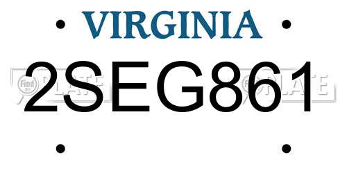 2SEG861 Virginia License Plate