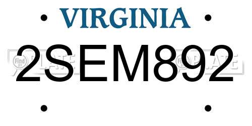 2SEM892 Virginia License Plate