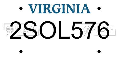 2SOL576 Virginia License Plate