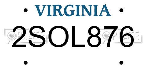2SOL876 Virginia License Plate
