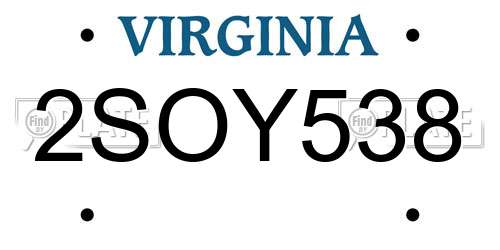 2SOY538 Virginia License Plate