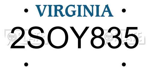 2SOY835 Virginia License Plate