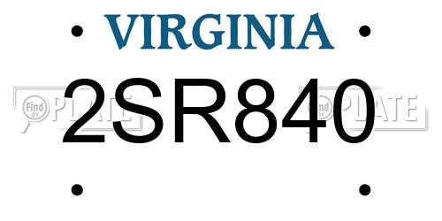 2SR840 Virginia License Plate