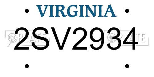2SV2934 Virginia License Plate