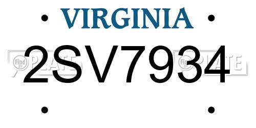 2SV7934 Virginia License Plate