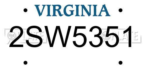 2SW5351 Virginia License Plate