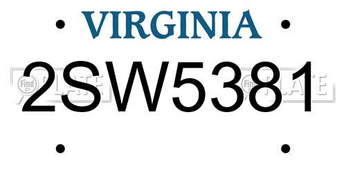2SW5381 Virginia License Plate
