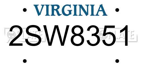 2SW8351 Virginia License Plate