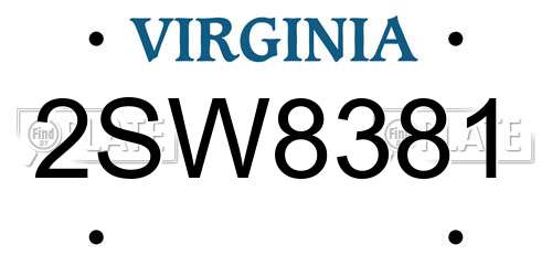 2SW8381 Virginia License Plate