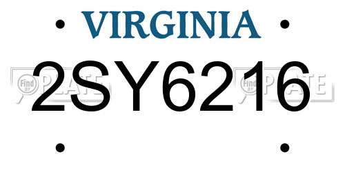 2SY6216 Virginia License Plate