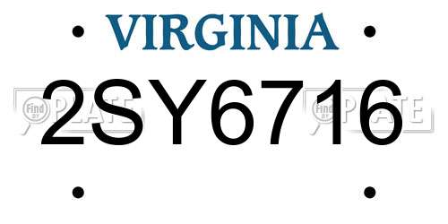 2SY6716 Virginia License Plate