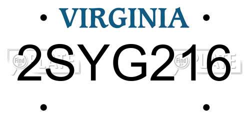 2SYG216 Virginia License Plate