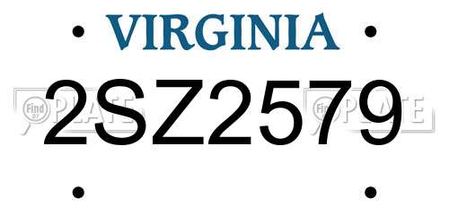 2SZ2579 Virginia License Plate