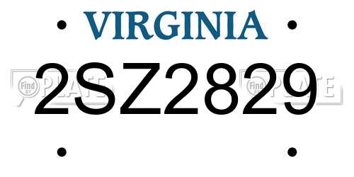 2SZ2829 Virginia License Plate