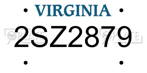 2SZ2879 Virginia License Plate