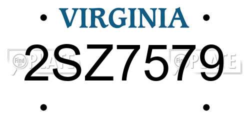 2SZ7579 Virginia License Plate