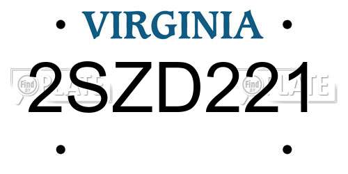 2SZD221 Virginia License Plate
