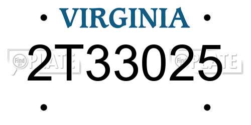 2T33025 Virginia License Plate
