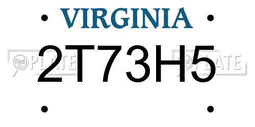 2T73H5 Virginia License Plate